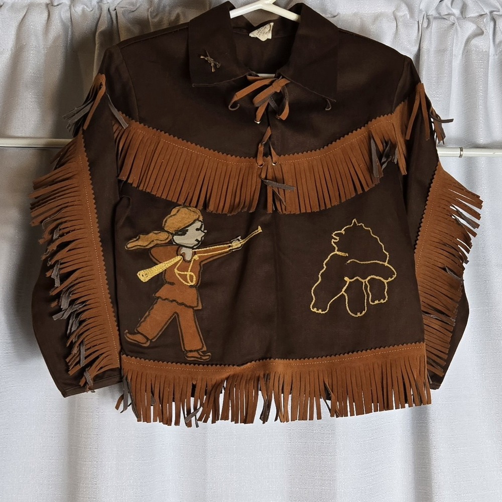 Vtg Embroidered‎ Sears Davy Crockett Costume Shirt Boys 4-5 Faux Suede Fringe